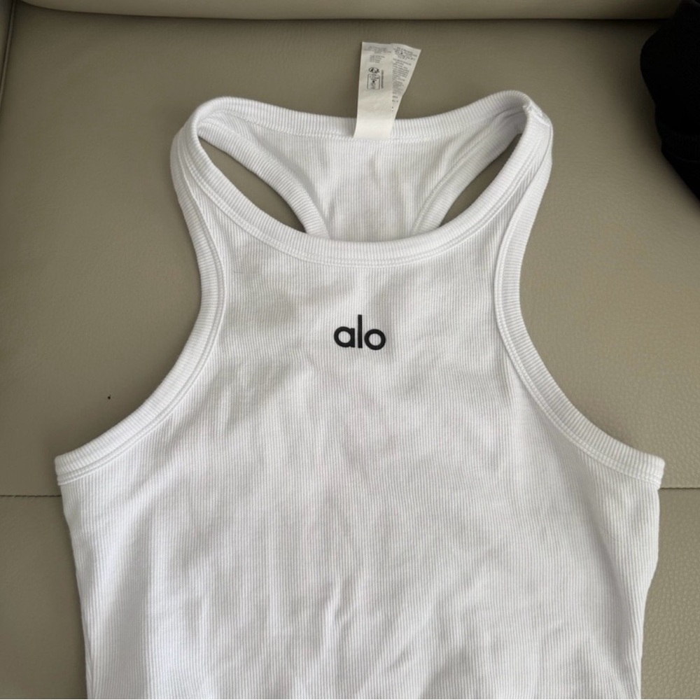 ALO Yoga White Ribbed Aspire tank top